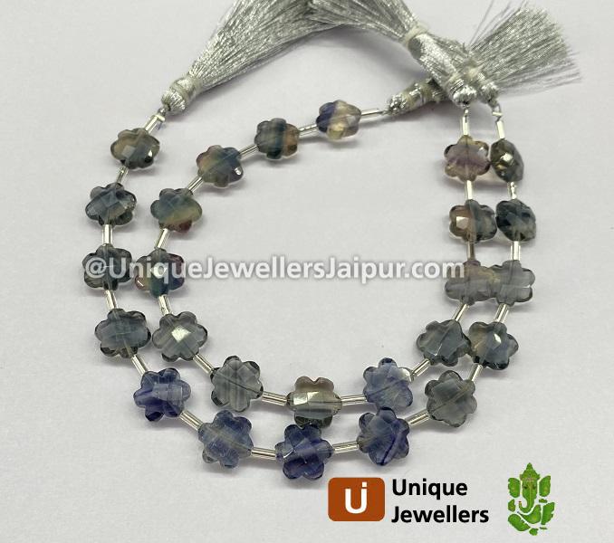 Fluorite Deep Blue Faceted Flower Beads